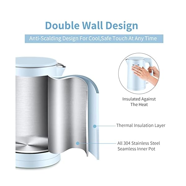 MEISON Electric Kettle, 1.7 L Double Wall Food Grade Stainless Steel