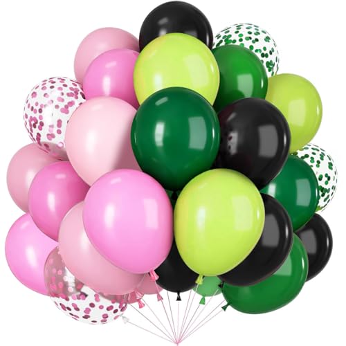 Green Pink Birthday Balloons 60 Pcs Avocado Green Pastel Pink Black Balloons with 12 Inch Confetti Balloon Princess Party Decorations for Witch Princess Themed Disco Cosplay Birthday Baby Shower