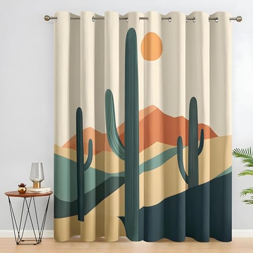 LLSZAHD Geometría Simple Cortinas Salon Opacas Cactus del Desierto 140  An x 280  Al cm 2 Piezas, con Ojales Cortinados de Sala de Estar, Decoración del Hogar