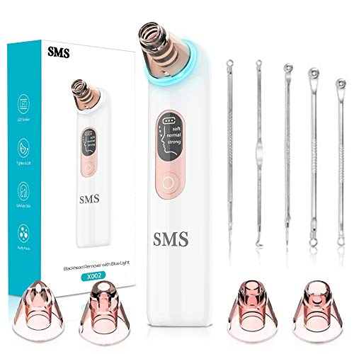 Blackhead Remover, Face Vacuum, Pimple Extractor and Removal, Rechargeable Pore Cleaner, Comedone Extractor Tool Kit, Acne Facial Cleanser, Suction Tool with Blue LED Light Therapy (WHITE)