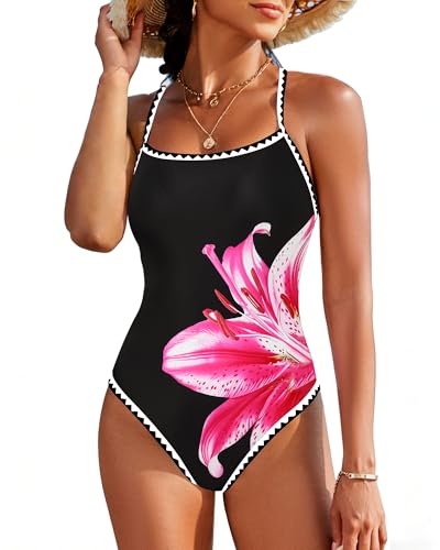 Image of Jolefille Womens One Piece Swimsuit Tummy Control Modest Bathing Suit Teen Girls Swim Suit Cute Floral Swimwear