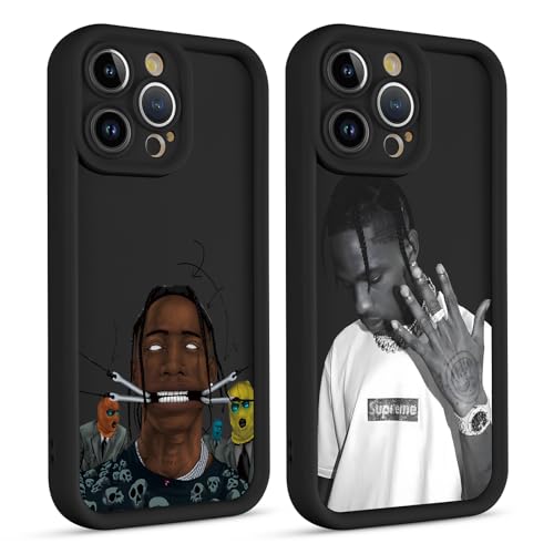 Yimctoie 2 Pezzi Cantante Cover per iPhone 13 6.1', Custodia con Cool Travis Scott rapper Moda Pattern Motivo, Silicone Morbido TPU Protezione Nero Case, Pattern