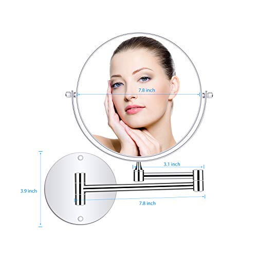 UniqueBella Shaving Mirror Wall Mounted Bathroom Mirrors Makeup Vanity Magnifying Round Mirror 10X 8 Inch Two Sided, 360° Rotatable, Extendable Arm for Bedroom