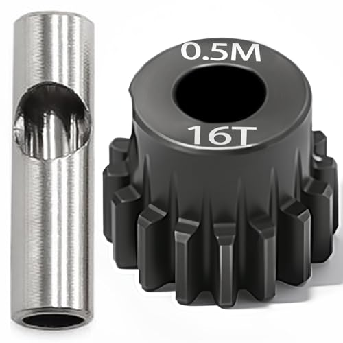 0.5M Pinion Gear 16T Hardened Steel 3.175mm Bore with 2.3mm Adapter, Precision Motor Gear for ARRMA 1/14 Typhon 1/16 Mojave 1/18 Granite, Losi 1/12, 0.5Mod Gear 13T-27T for HOBBYWING Motors