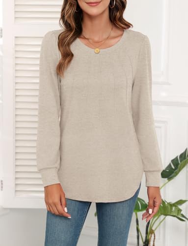 WEACZZY Womens Blouses Long Sleeve Tunic Tops Pleated Dressy Business Casual Crew Neck Shirts Fashion Outfits 20254