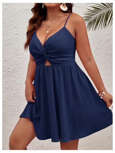 Image of Floerns Women's Plus Size Cut Out Twist Front Sleeveless Flare Hem Cami Dress
