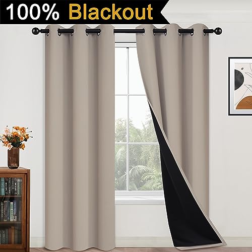 Image of Yakamok Natural Blackout Curtains 84 Inches Long for Bedroom 42 inch Wide 2 PCS | Blackout Curtain Panels for Bedroom, 2 Thick Layers Grommet Top Thermal Insulated Drapes with Black Liner for Living Room