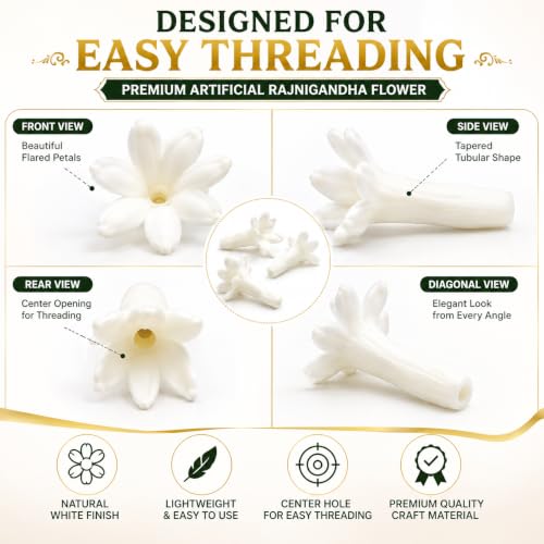 Image of Tia Crafts Artificial Rajnigandha Tuberose Flowers, 500 Pieces, 3 cm White Loose Flower Buds for Garland Making, Pooja, Wedding, Temple, Toran, Veni, Gajra and DIY Decoration | 500 pcs Small - 3 cm