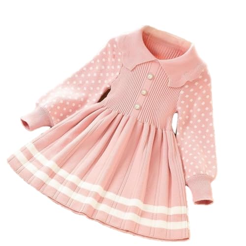 MW&FOFJR Girls Knit Sweater Dress Long Sleeve Lapel Pullover Sweater Dress