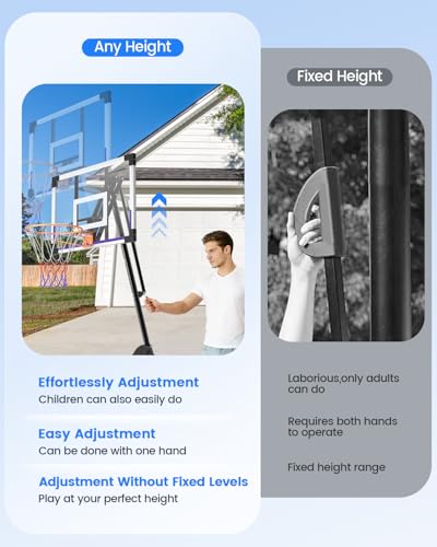 Image of Yohood Basketball Hoop Outdoor Portable 44 /48 Inch Backboard, 10ft Quickly Adjustable Basketball Goal System with Wheels for Court /Backyard /Driveway