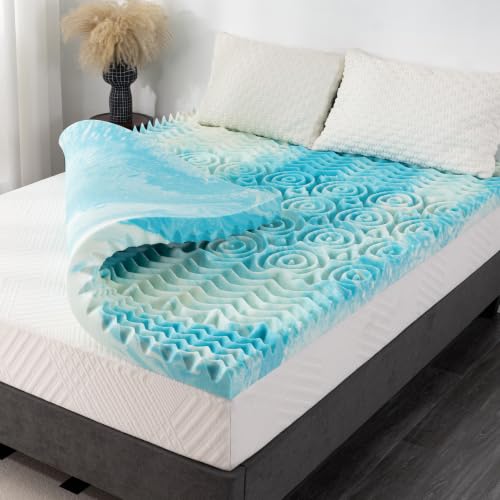 Image of 4 Inch 5-Zone Cal King Memory Foam Mattress Topper, Gel Infused Foam Mattress Topper for Pressure Relief, CertiPUR-US Certified Cal King Bed Topper,Blue, 72 inchx84 inch