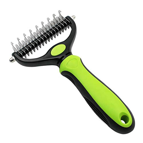 JOYPAWS Pet Grooming Tool - 2 Sided Undercoat Rake for Cats & Dogs - Safe Dematting Comb for Easy Mats & Tangles Removing - No More Nasty Shedding and Flying Hair (9+17 Teeth, Green)