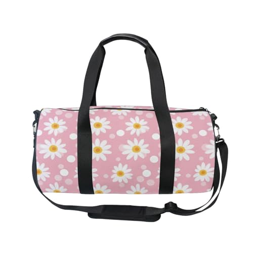 Daisy Pink Sports Duffel Bag Durable Full Print Barrel Gym Bag with Multiple Pockets, Adjustable Shoulder Strap Ideal for Sports Gym Training Travel and Outdoor Use2