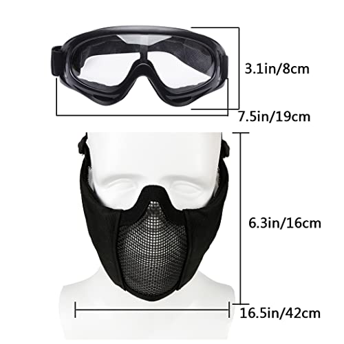 image for AOUTACC Airsoft Protective Gear Set, Half Face Mesh Mask with Ear Prot