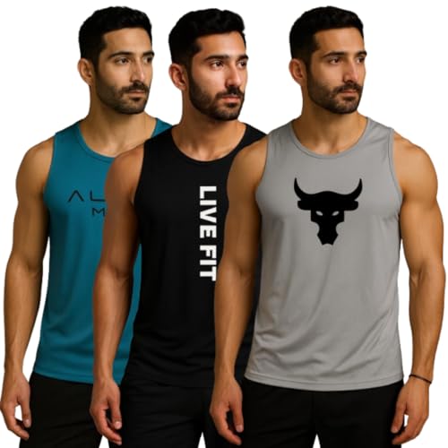 Image of Pack of 2 Sando For Men Men's Sleeveless Round Neck Vest - Pack of 2, Polyester Fabric, Quick Dry Gym & Casual Wear Gym Fit