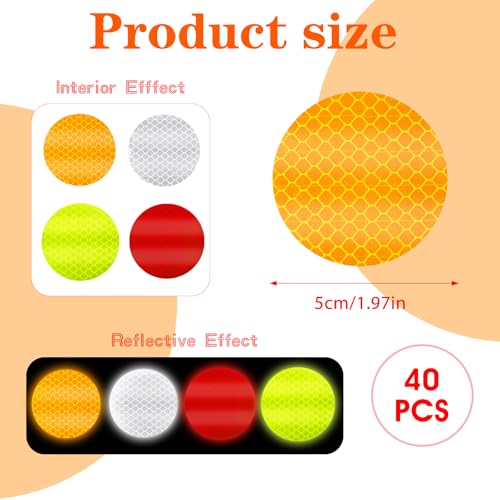 Image of Ymapinc 40Pcs Dot Reflective Tape Sticker Warning Reflector Stickers Safety Night Visibility Waterproof Reflector Sticker for Vehicle, Bicycles, Motorcycles, Clothing