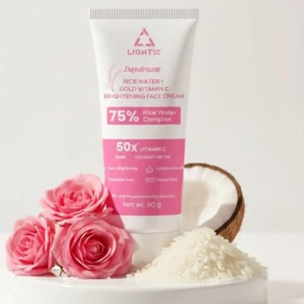 Daydream Rice Water Brightening Face Cream with 75% Rice Water Complex, Rose & Coconut Water | Korean Glass Glow | Shrink Pores | Oil Free & For All Skin Types | 50 g