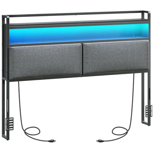 MAHANCRIS Queen Size Headboard, Upholstered Headboard with Charging Station and LED Light, 2 AC...