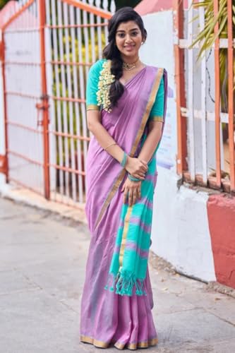 Image of Women's Cotton Woven Soft Sarees With Attach Blouse Piece.