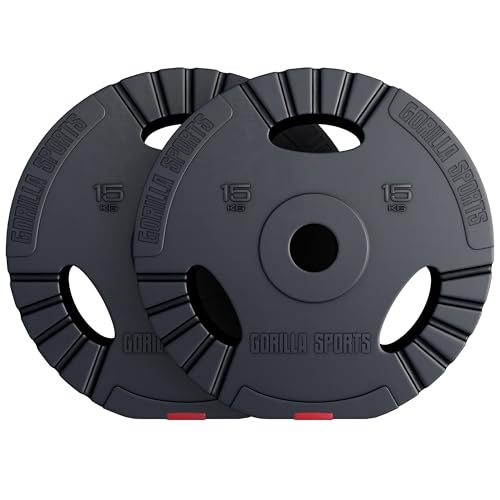 GORILLA SPORTS® Olympia Hantelscheiben - Einzeln/Set, 1,25kg, 2,5kg, 5kg, 10kg, 15kg, 30kg Gewichte, 50mm Bohrung, Tri-Grip, Kunststoff - Gewichtsscheiben, Olympiascheiben, Hantelscheiben-Set, Hanteln
