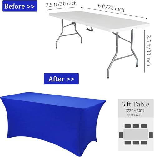 Image of 3 Pack 6FT Spandex Table Covers Washable Wrinkle Resistant Fitted Rectangle Tablecloth for Folding Table Wedding Party Birthday Banquet Bar Events(Royal Blue)