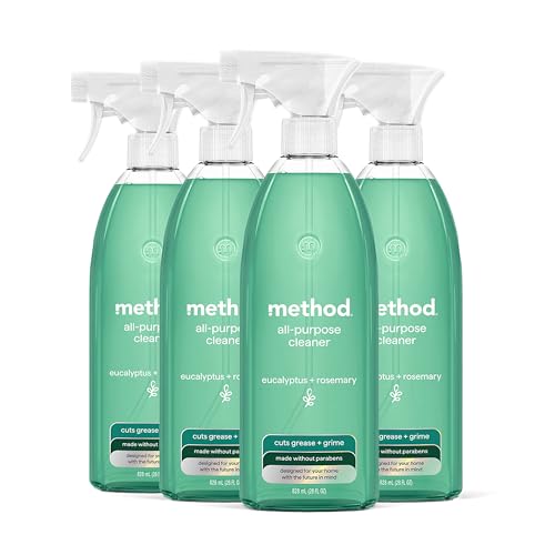 Method All-Purpose Cleaner Spray, Eucalyptus + Rosemary- Cuts Grease & Grime on Counters, Glass, Sealed Wood & Floors, for Kitchen & Bathroom, 28fl oz, 4 pack