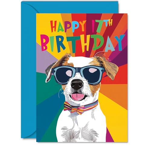 Geburtstagskarte zum 17. Geburtstag für Jungen – Pawsome Cool Dog – Hunde-Geburtstagskarte für 17 Jahre alten Jungen, A5 Hundegruß