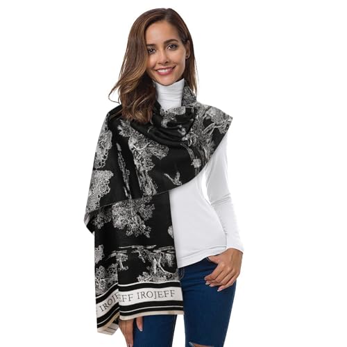 Relang Scarfs for Women Pashmina Silky Shawl Wrap for Evening Dressing Blanket Open Front Poncho Cape Black Landscape Painting