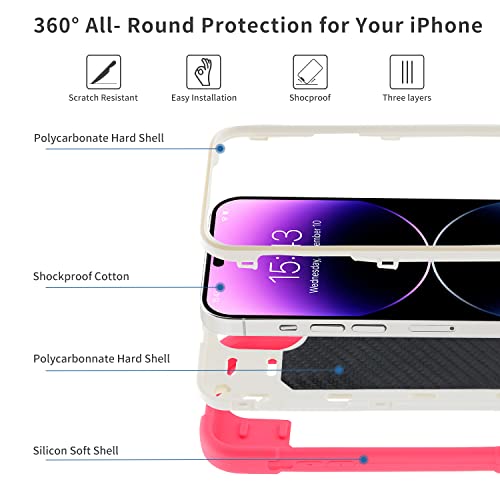 Image of MARKILL Compatible with iPhone with Built-in 360Rotating Ring Stand, Military Grade Drop Protection Full Body Rugged Heavy Duty Case Durable Cover (Hot Pink, iPhone 14 Pro Max 6.7 inch)