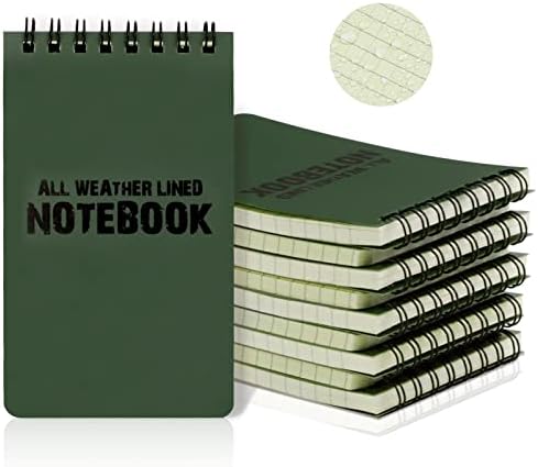 RETON 10 Pack Waterproof Notebook, 3 x 5 Inches Pocket Notepad, All-Weather Memo Pads with Top-Spiral, Tactical Steno Pads with Grid for Outdoor Activity Recording (Army Green)