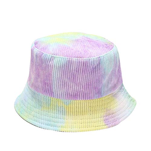 DCUTERQ Unisexe Tie Dye Imprimé Floral Double Côtés Voyage Seau Chapeaux Automne Hiver Velours Côtelé Compressible réversible en Plein air pêcheur Cap 01-Violet Cover