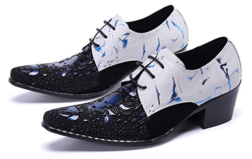 Santimon Mens Oxford Dress Shoes Patent Genuine Leather Pointed Toe Ballroom Floral Carving Wedding Brogue Derby Dance Shoes2
