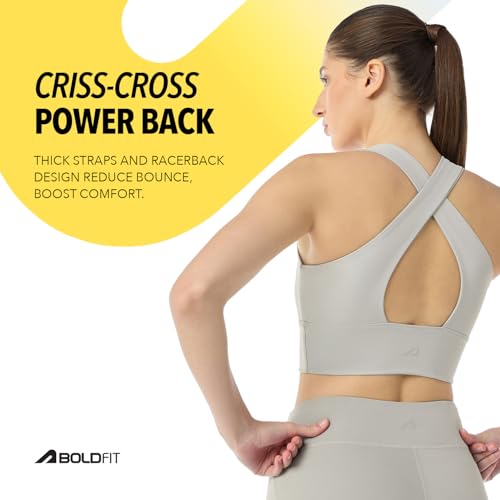 Image of Boldfit Sports Bra for Women,Premium Nylon Blend Padded Gym Bra for Woman with Criss Cross Back & Front Zip,Boldtech Sweat-Wicking,Stretch Fit,Durable & Comfortable Activewear for Gym,Yoga & Training