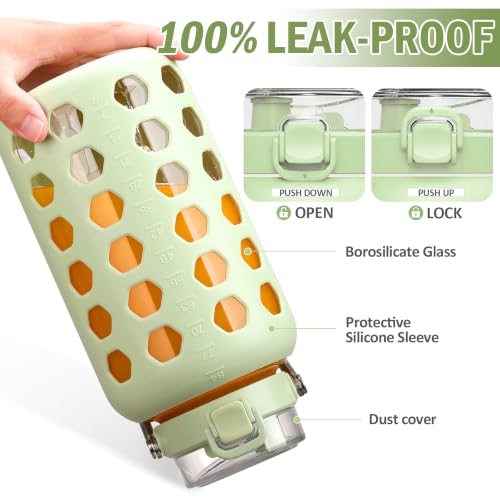 Image of MUKOKO 84 oz Glass Water Bottle, Stainless Steel Handle, Green