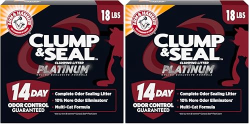 Image of ARM & HAMMER Clump & Seal Platinum Multi-Cat Complete Odor Sealing Clumping Cat Litter, 14 Days of Odor Control, 18 lb X 2 Pack (36 lbs)