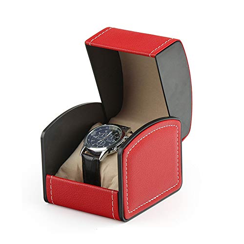 NuAngela Caja de reloj de piel sintética, caja de almacenamiento de viaje para relojes de pulsera y relojes inteligentes, soporte con almohada, estuche de regalo para mujeres y hombres (rojo)