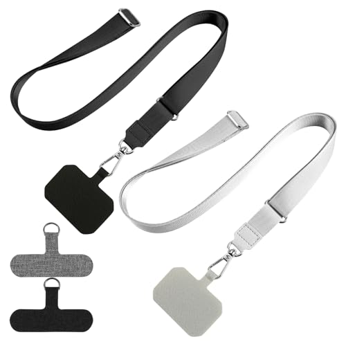 Lot de 2 Tour de Cou Téléphone Portable Universel - Attache Téléphone/Cordon Réglable avec 4 Patchs de Montage et Anneau en Métal - Collier/Bracelet de...