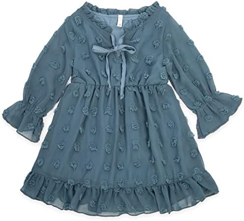 Maacie Baby Girl Fall Casual Dress Holiday Dress Long Sleeve V Neck Blue Green 4Y