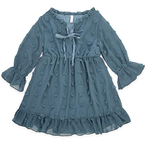 Maacie Baby Girl Fall Casual Dress Holiday Dress Long Sleeve V Neck Blue Green 4Y #TOP1