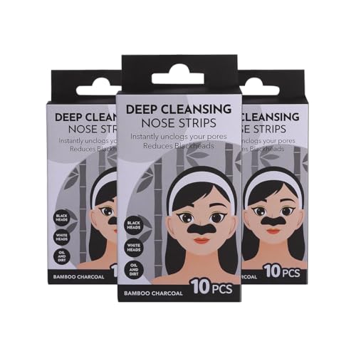 Image of MINISO 30Pcs Nose Strips for Blackheads Remover Whitehead Remover, Deep Cleansing Skin Care Nose Pore Cleanser Strips, Bamboo Charcoal