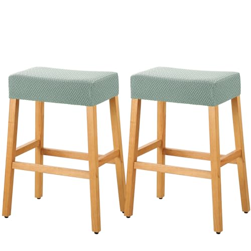 Image of YISUN Stool Covers Rectangle - 2 Pack Stretch Waterproof Saddle Seat Cover Counter Bar Stools Bar Chairs Covers Kitchen Island Chairs Cushion Protector