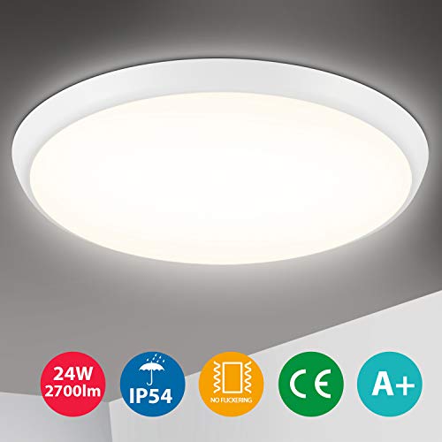Preisvergleich Produktbild Oeegoo Deckenleuchte LED 24W, 2700LM Deckenlampe, IP54 Wasserdicht Badezimmer, Flimmerfreie Wohnzimmerlampe Küchenlampe Badlampe, LED Lampe für Schlafzimmer Kinderzimmer Bad Balkon Ø30cm 4000K
