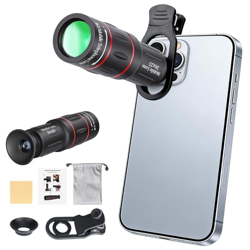36X Telephoto Lens Kit for iPhone and Android Cell Phones, Long Focus Telephoto Phone Lens with Universal Clip, Suitable for Outdoor Picture Video Taking