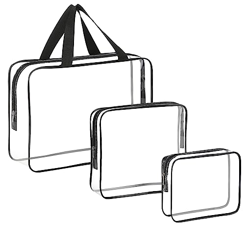 HAOGUAGUA 3 Pieces Large Clear Travel Bags for Toiletries, Waterproof Clear Plastic Cosmetic Makeup...