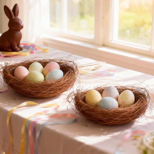 Image of 5 Inch Artificial Bird Nest Decoration with Eggs Rustic Birdcage Accessory for Garden Home Photography and Easter Party Display