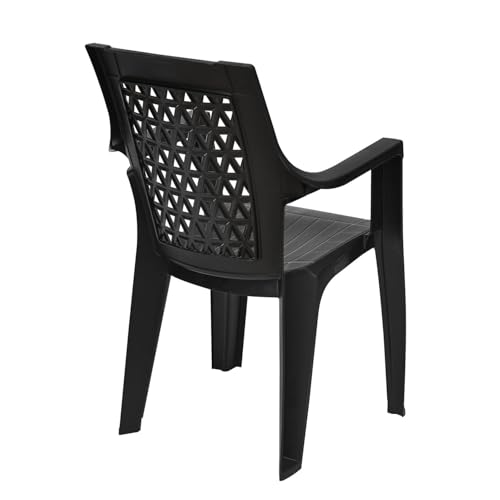 Image of Nilkamal Elevate Plastic Chair with Arm | Set of 2 | Stackable Chair | for Living Room, Bed Room, Kitchen, Balconies, Outdoor | Iron Black