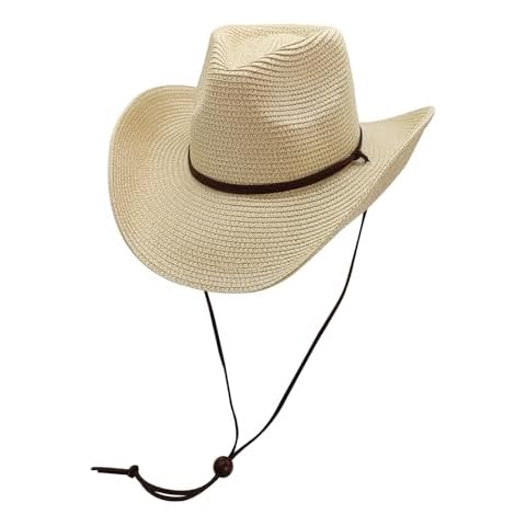 Womens Straw Cowboy Hat Mens Western Cowboy Hat Beach Sun Hat for Men & Women Wide Brim Fedora Hat Portable Cowgirl Hats Summer Panama Hat Beige Cover