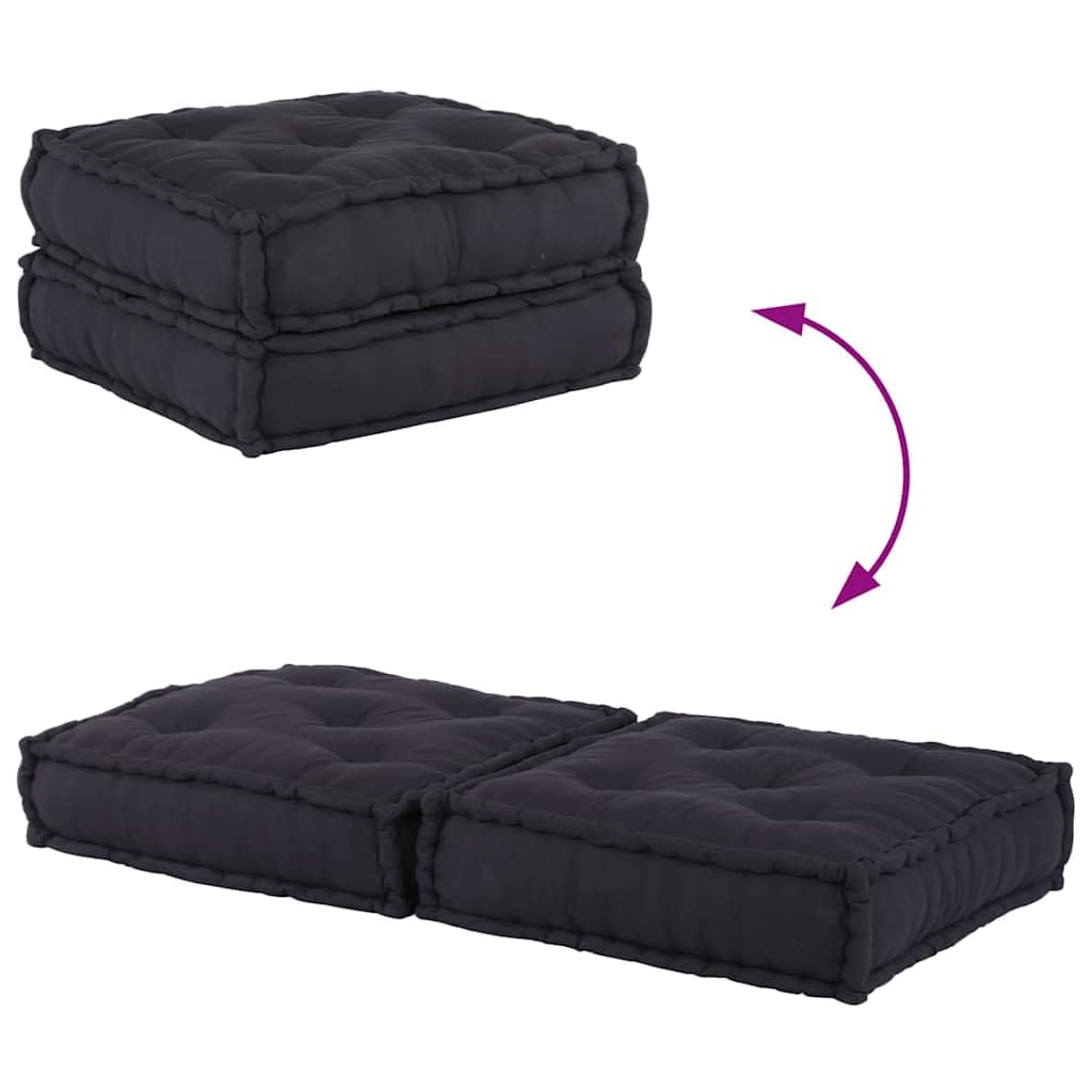 Sofá modular de 2 plazas, antracita, 140 x 70 x 36 cm, de algodón | Sofá de suelo flexible con relleno de espuma suave y funda de algodón para sala de estar, porche o rincón de juegos.
