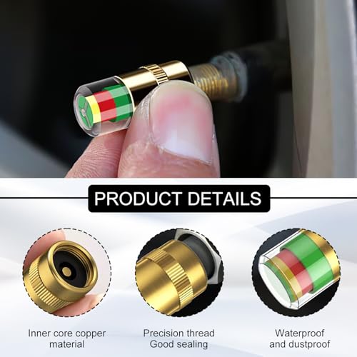 Image of TecoKart 8PCS Tyre Pressure Monitor Valve Caps, 2.4Bar Car Tyre Pressure Checker with 3-Color Indicator, Universal Tyre Caps Valve for Car, Onelap Tyre Pressure Monitoring System with Wrench&Nuts