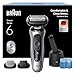 Braun Afeitadora Eléctrica Hombre Series 6, Máquina De Afeitar En Seco Y En Mojado, 2 Modos De Afeitado, 60 Min De Uso, +2 Accesorios De Rasurado, Centro De Limpieza,Estuche De Viaje, 62-S7650CC,Plata